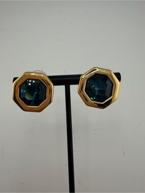 Vintage Swarovski SAL Gold-Tone Post Earrings with Deep Teal Crystals